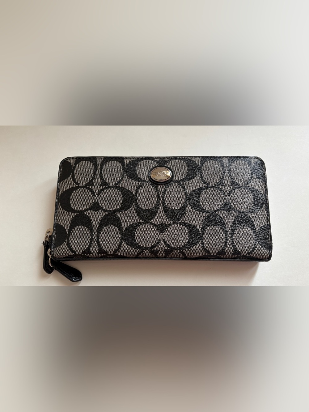 Coach Black & Gray Signature Continental Wallet